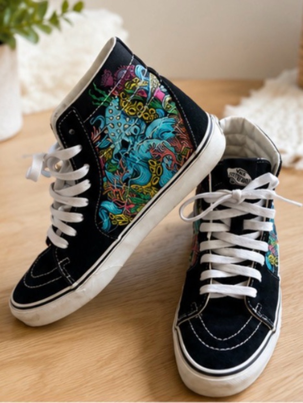Vans Black High-Top Sneakers with Multicolor Ocean Graphic